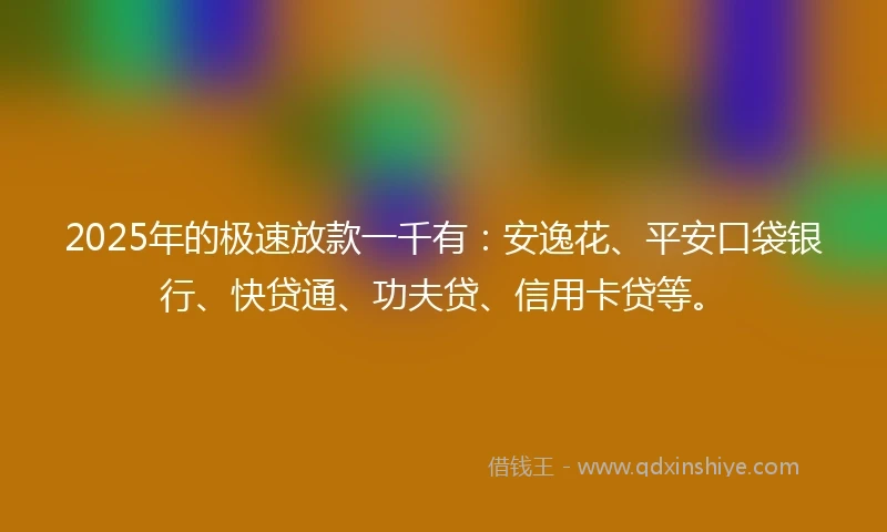 2025年的极速放款一千有：安逸花、平安口袋银行、快贷通、功夫贷、信用卡贷等。