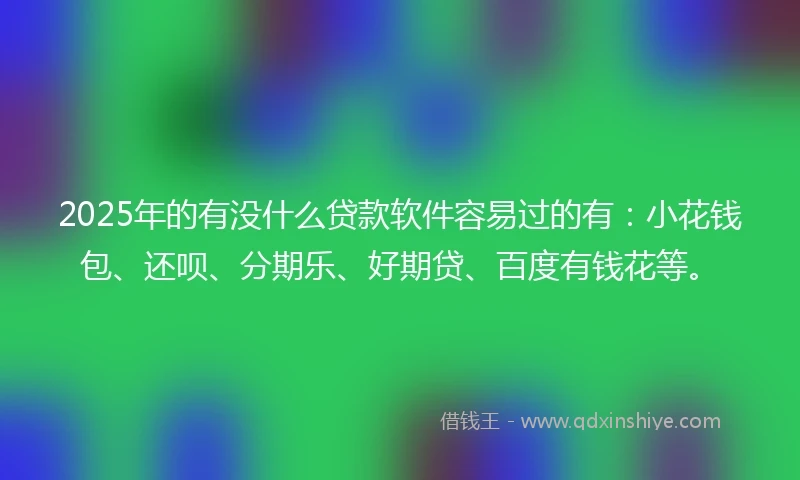 2025年的有没什么贷款软件容易过的有：小花钱包、还呗、分期乐、好期贷、百度有钱花等。