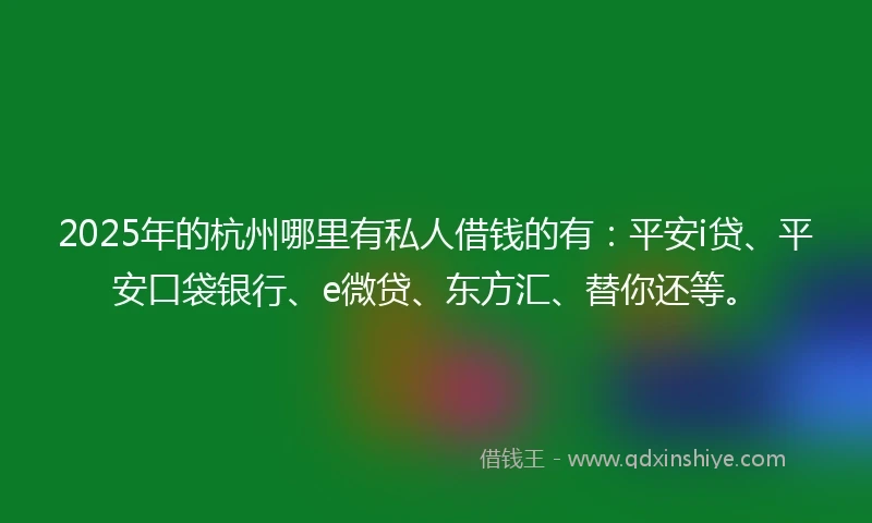 2025年的杭州哪里有私人借钱的有：平安i贷、平安口袋银行、e微贷、东方汇、替你还等。