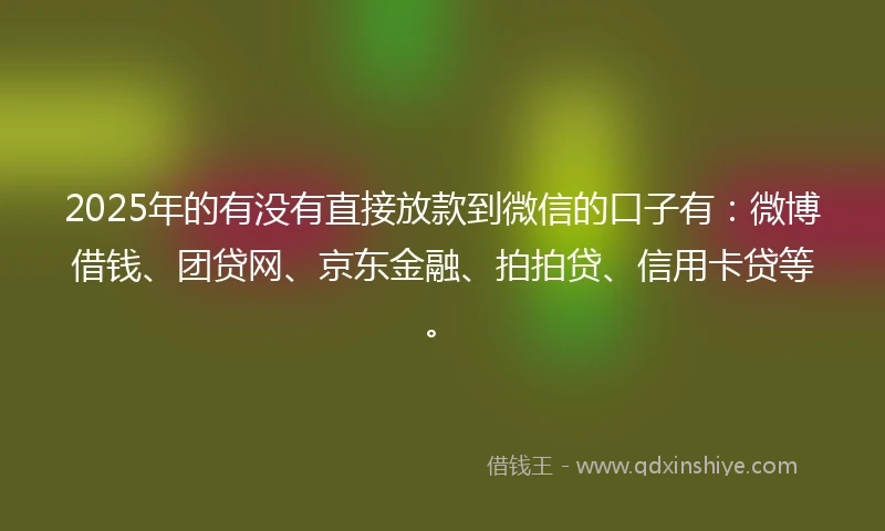 2025年的有没有直接放款到微信的口子有：微博借钱、团贷网、京东金融、拍拍贷、信用卡贷等。
