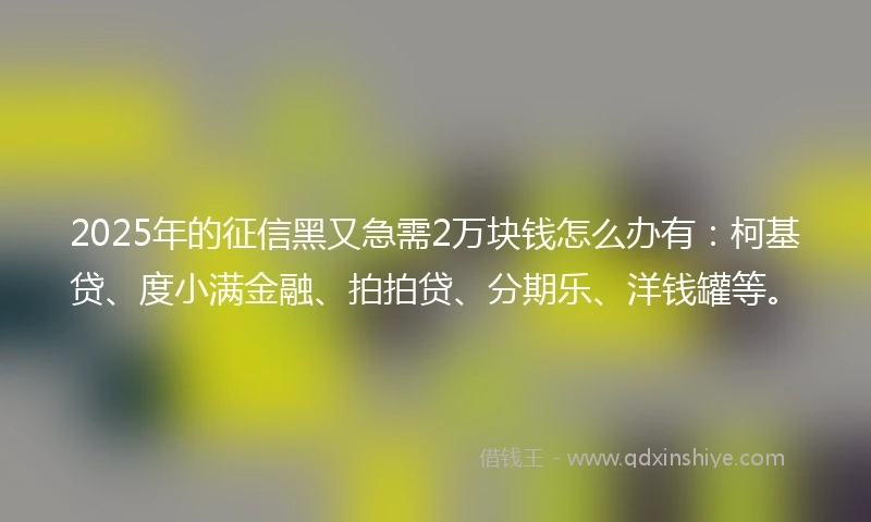 2025年的征信黑又急需2万块钱怎么办有：柯基贷、度小满金融、拍拍贷、分期乐、洋钱罐等。