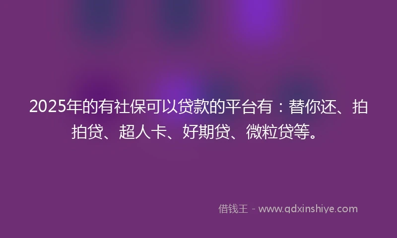 2025年的有社保可以贷款的平台有：替你还、拍拍贷、超人卡、好期贷、微粒贷等。