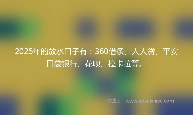 2025年的放水口子有：360借条、人人贷、平安口袋银行、花呗、拉卡拉等。