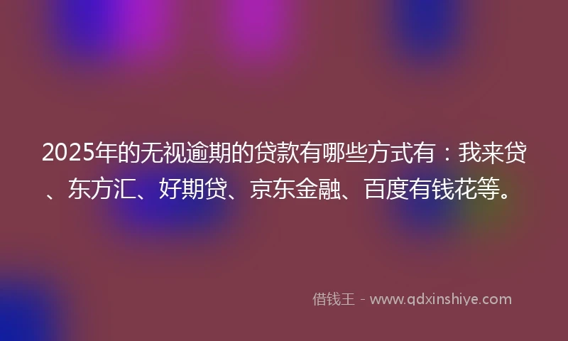 2025年的无视逾期的贷款有哪些方式有：我来贷、东方汇、好期贷、京东金融、百度有钱花等。