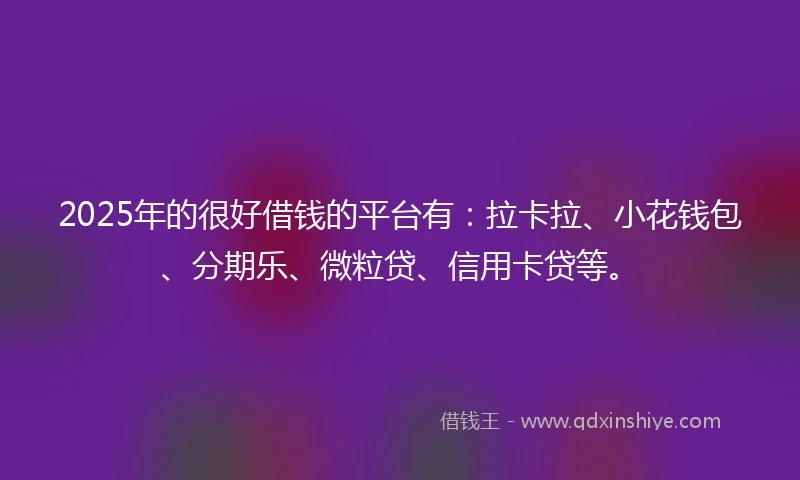 2025年的很好借钱的平台有：拉卡拉、小花钱包、分期乐、微粒贷、信用卡贷等。