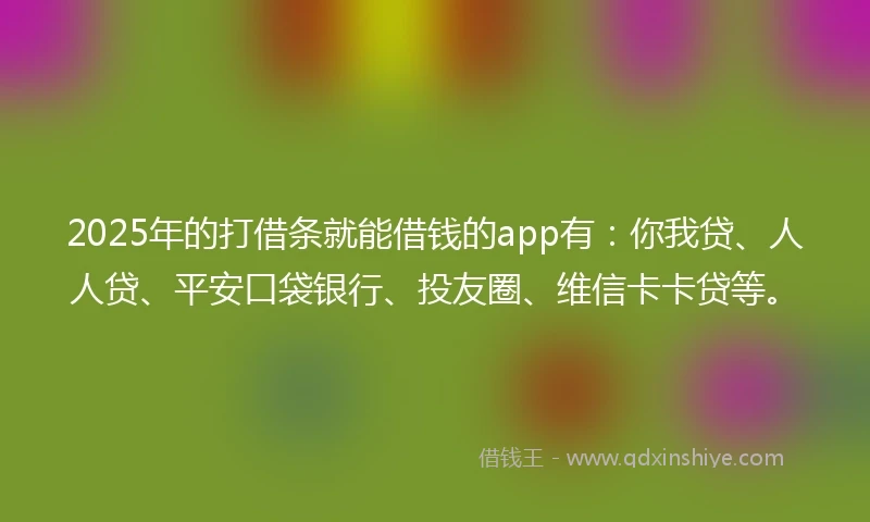 2025年的打借条就能借钱的app有：你我贷、人人贷、平安口袋银行、投友圈、维信卡卡贷等。