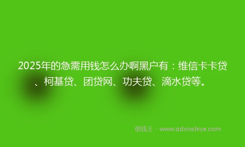 2025年的急需用钱怎么办啊黑户有：维信卡卡贷、柯基贷、团贷网、功夫贷、滴水贷等。