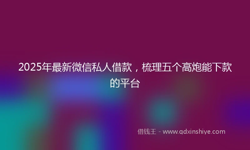 2025年最新微信私人借款，梳理五个高炮能下款的平台
