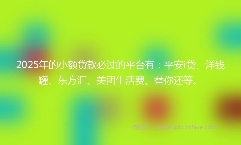 2025年的小额贷款必过的平台有：平安i贷、洋钱罐、东方汇、美团生活费、替你还等。
