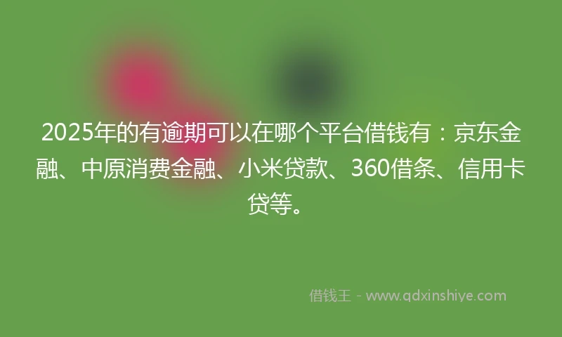 2025年的有逾期可以在哪个平台借钱有：京东金融、中原消费金融、小米贷款、360借条、信用卡贷等。