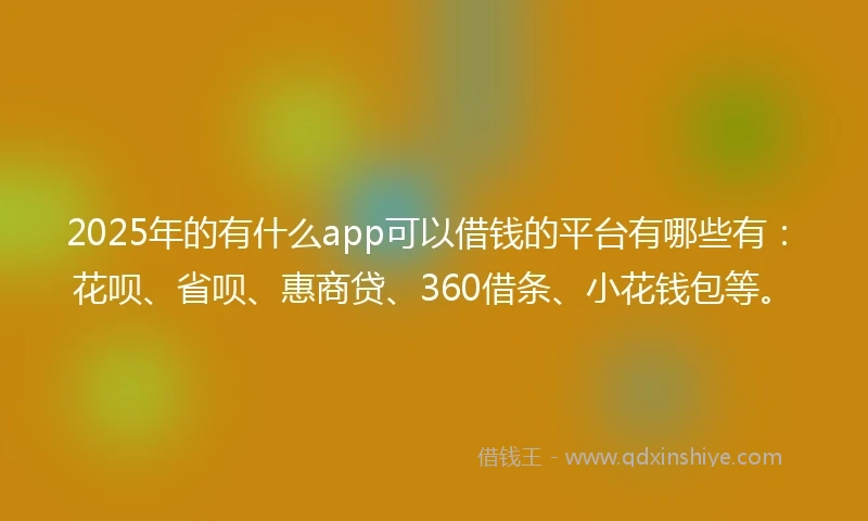 2025年的有什么app可以借钱的平台有哪些有：花呗、省呗、惠商贷、360借条、小花钱包等。