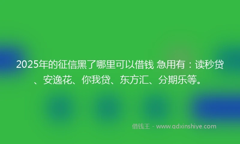 2025年的征信黑了哪里可以借钱 急用有：读秒贷、安逸花、你我贷、东方汇、分期乐等。