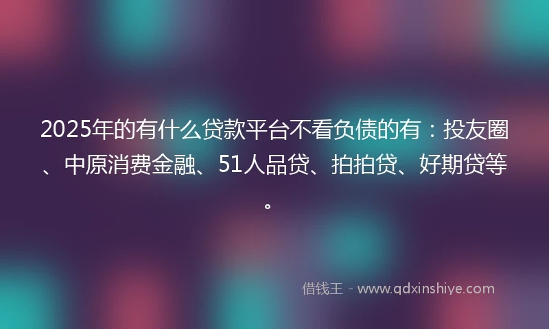 2025年的有什么贷款平台不看负债的有：投友圈、中原消费金融、51人品贷、拍拍贷、好期贷等。