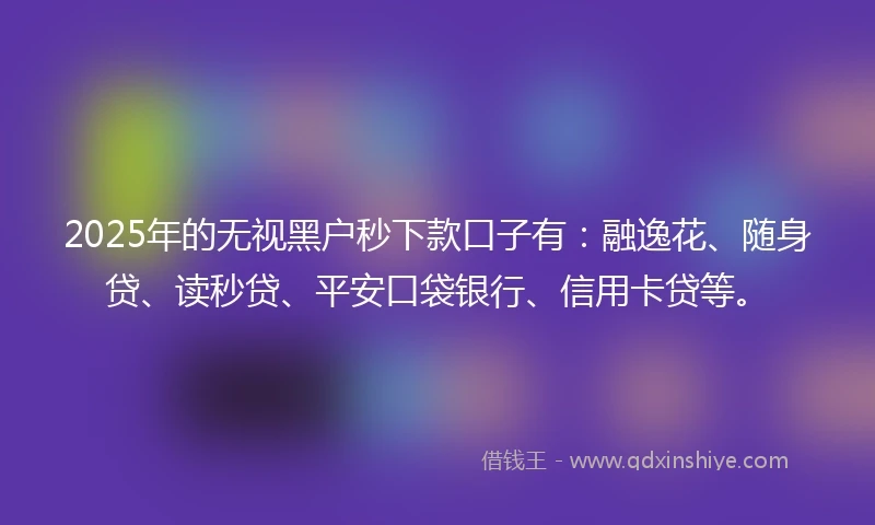 2025年的无视黑户秒下款口子有：融逸花、随身贷、读秒贷、平安口袋银行、信用卡贷等。