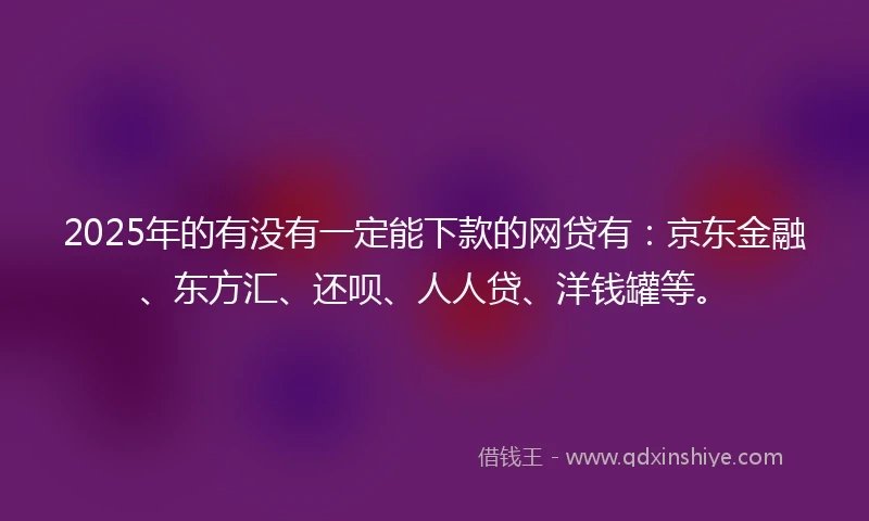 2025年的有没有一定能下款的网贷有：京东金融、东方汇、还呗、人人贷、洋钱罐等。