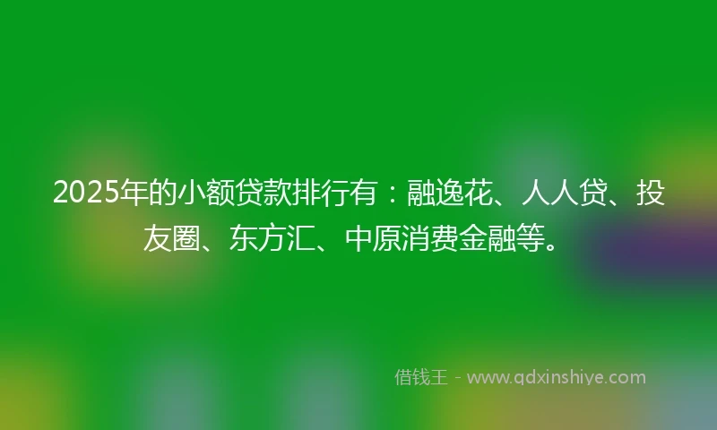 2025年的小额贷款排行有:融逸花、人人贷、投友圈、东方汇、中原消费金融等。
