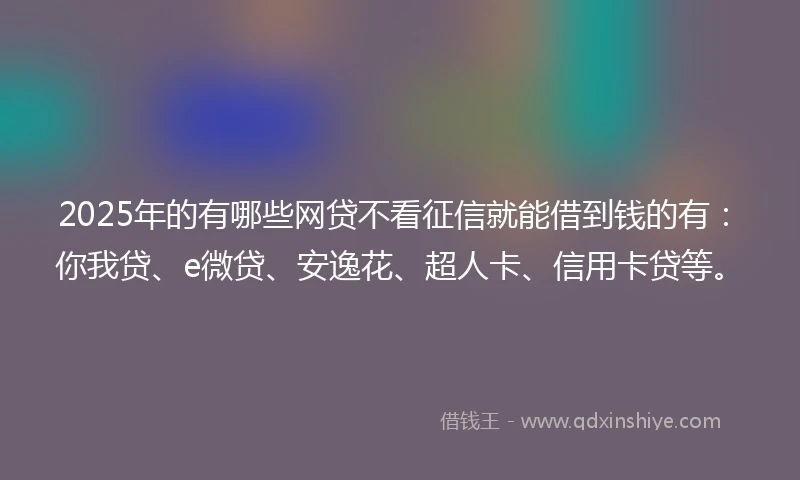 2025年的有哪些网贷不看征信就能借到钱的有：你我贷、e微贷、安逸花、超人卡、信用卡贷等。