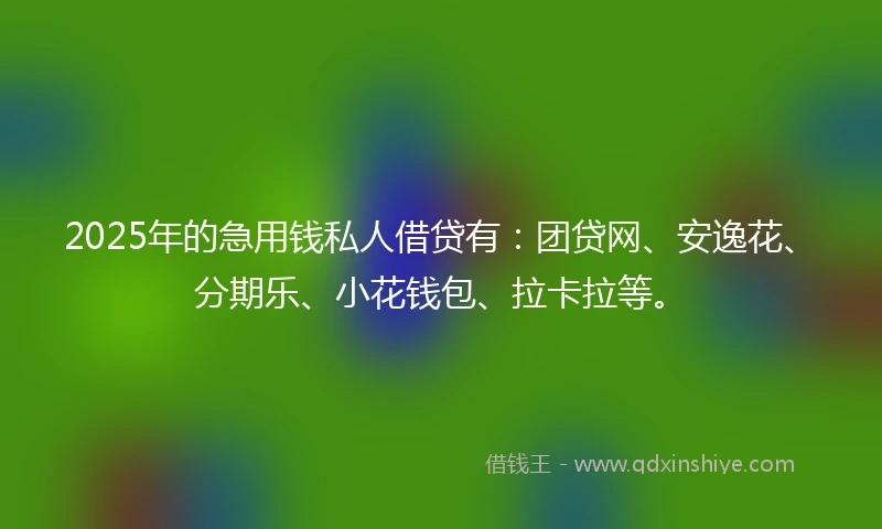 2025年的急用钱私人借贷有：团贷网、安逸花、分期乐、小花钱包、拉卡拉等。