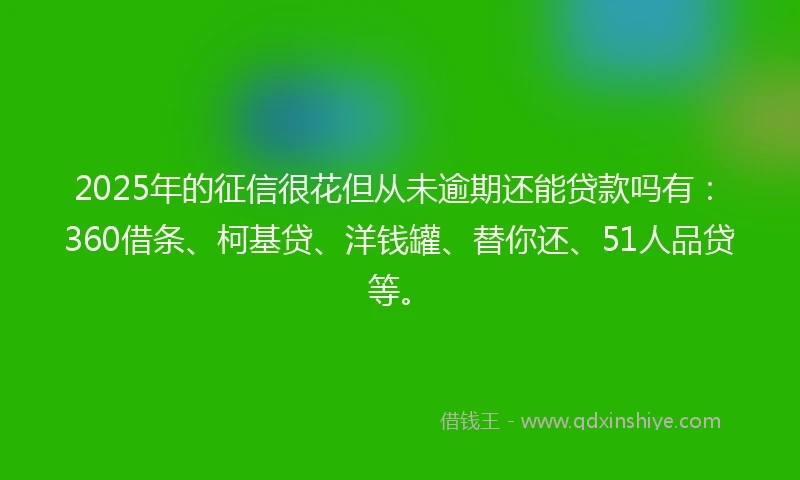 2025年的征信很花但从未逾期还能贷款吗有：360借条、柯基贷、洋钱罐、替你还、51人品贷等。