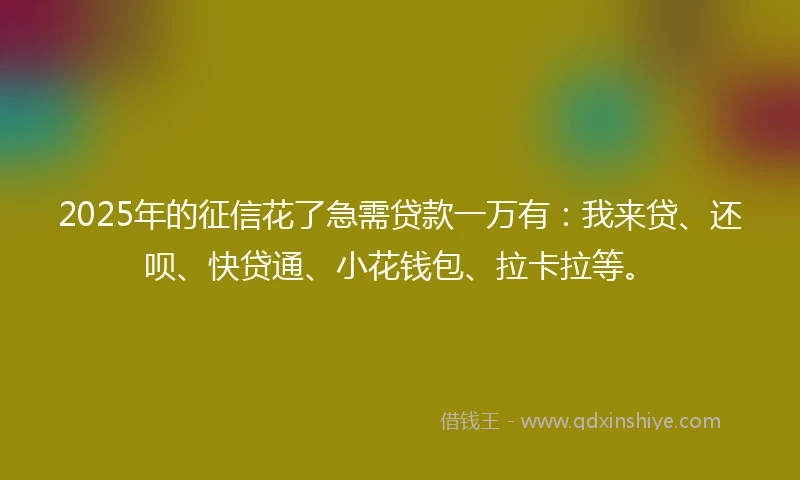 2025年的征信花了急需贷款一万有：我来贷、还呗、快贷通、小花钱包、拉卡拉等。