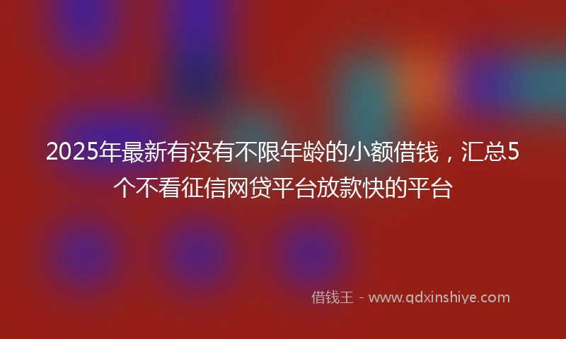 2025年最新有没有不限年龄的小额借钱，汇总5个不看征信网贷平台放款快的平台