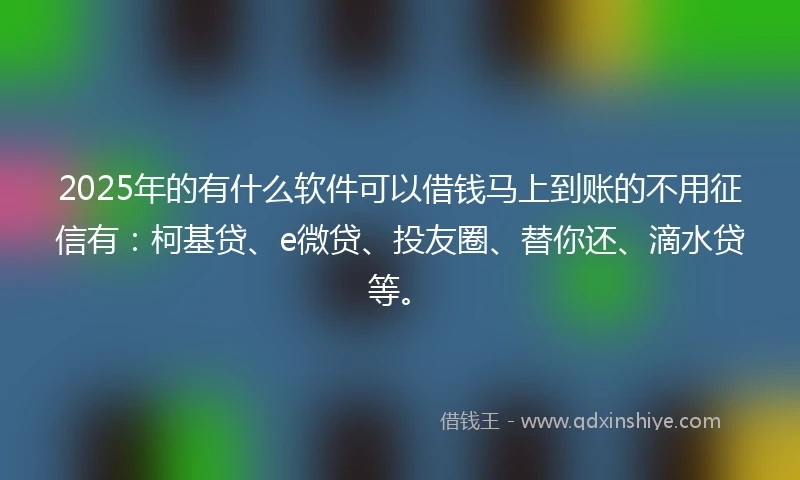 2025年的有什么软件可以借钱马上到账的不用征信有：柯基贷、e微贷、投友圈、替你还、滴水贷等。