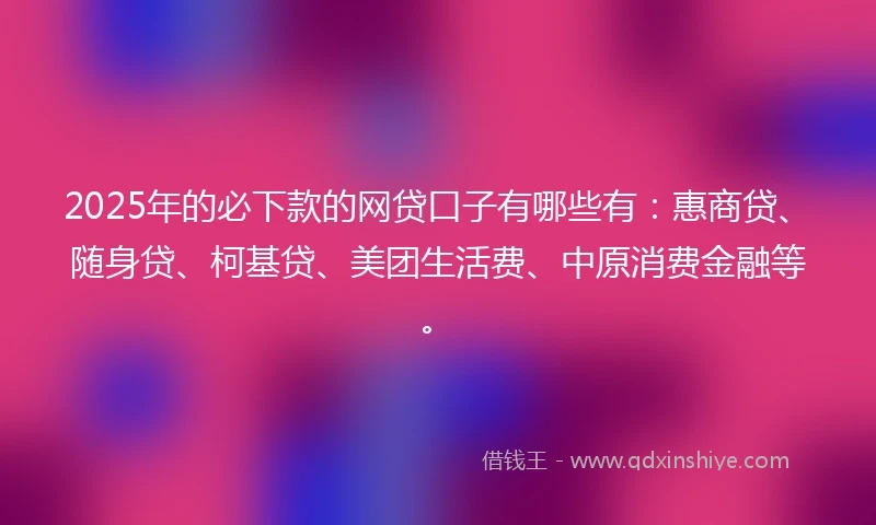 2025年的必下款的网贷口子有哪些有：惠商贷、随身贷、柯基贷、美团生活费、中原消费金融等。