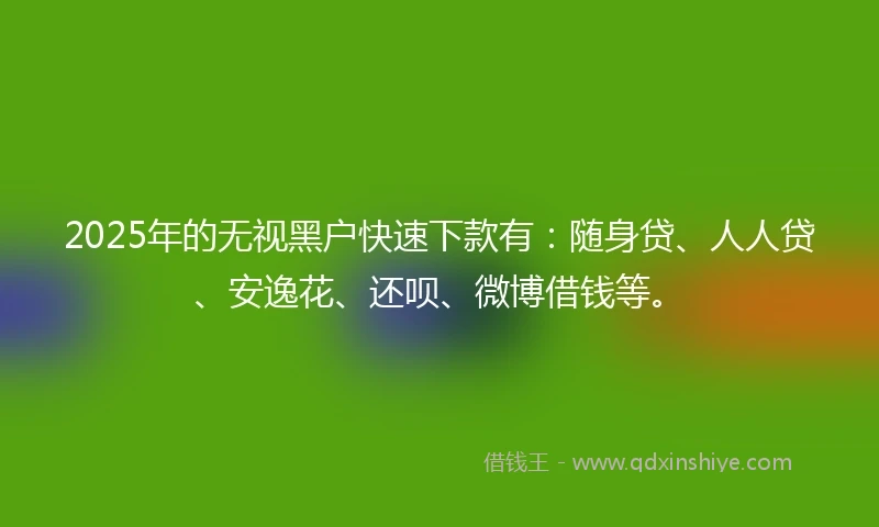 2025年的无视黑户快速下款有：随身贷、人人贷、安逸花、还呗、微博借钱等。