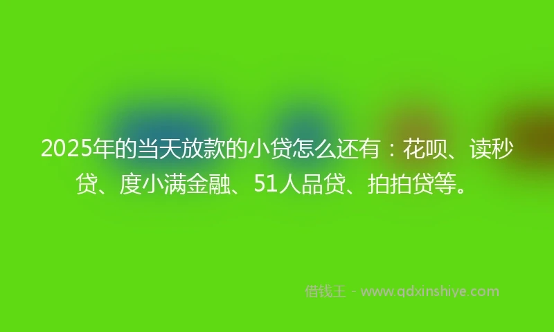 2025年的当天放款的小贷怎么还有:花呗、读秒贷、度小满金融、51人品贷、拍拍贷等。