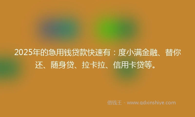 2025年的急用钱贷款快速有：度小满金融、替你还、随身贷、拉卡拉、信用卡贷等。