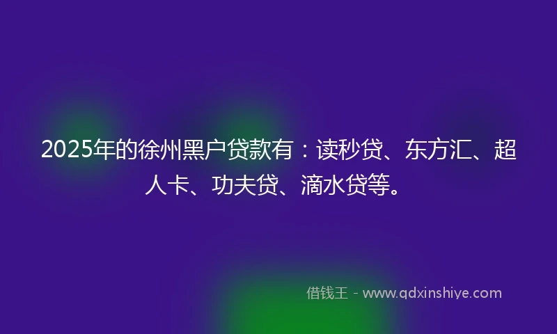 2025年的徐州黑户贷款有：读秒贷、东方汇、超人卡、功夫贷、滴水贷等。