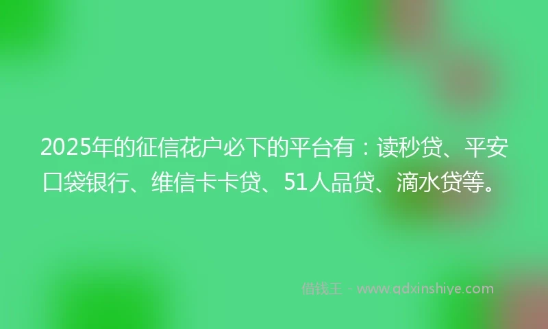 2025年的征信花户必下的平台有：读秒贷、平安口袋银行、维信卡卡贷、51人品贷、滴水贷等。