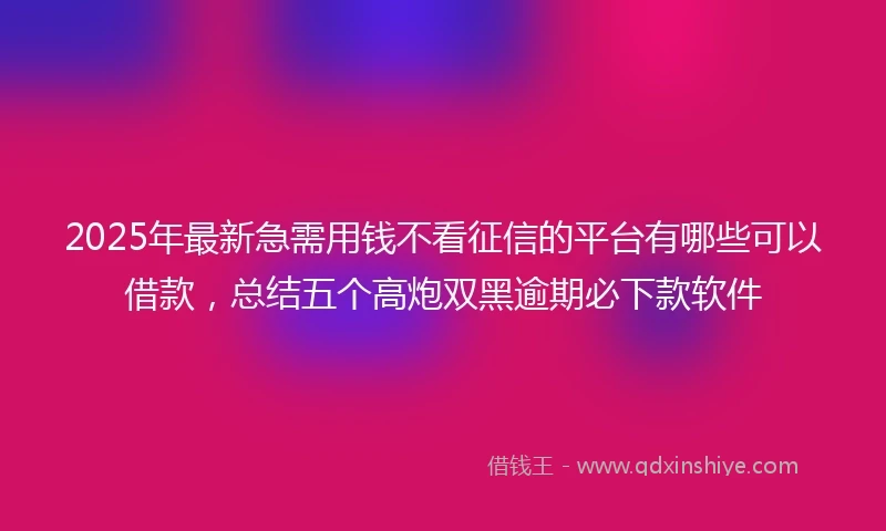 2025年最新急需用钱不看征信的平台有哪些可以借款，总结五个高炮双黑逾期必下款软件