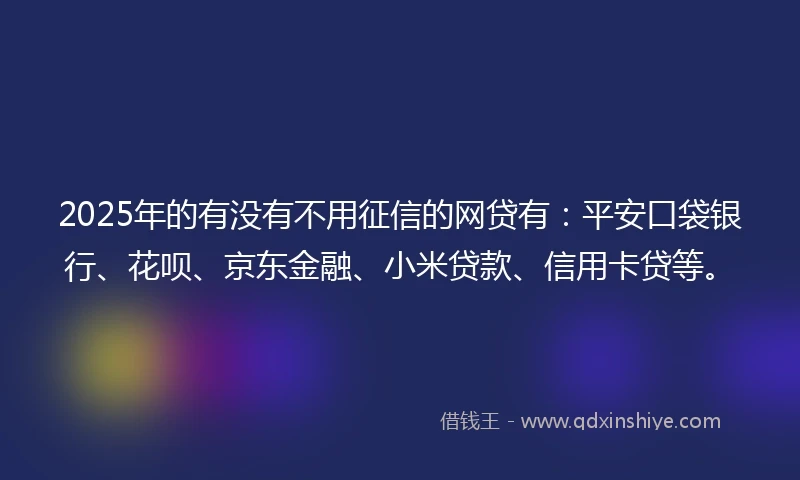 2025年的有没有不用征信的网贷有：平安口袋银行、花呗、京东金融、小米贷款、信用卡贷等。