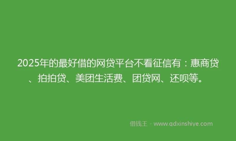 2025年的最好借的网贷平台不看征信有：惠商贷、拍拍贷、美团生活费、团贷网、还呗等。