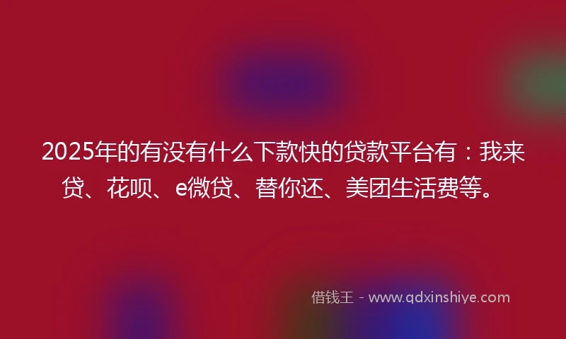 2025年的有没有什么下款快的贷款平台有：我来贷、花呗、e微贷、替你还、美团生活费等。