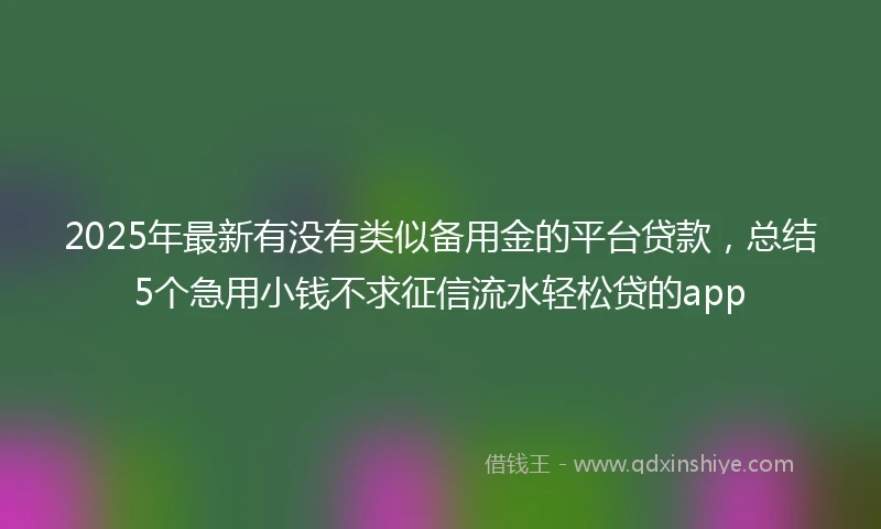 2025年最新有没有类似备用金的平台贷款，总结5个急用小钱不求征信流水轻松贷的app