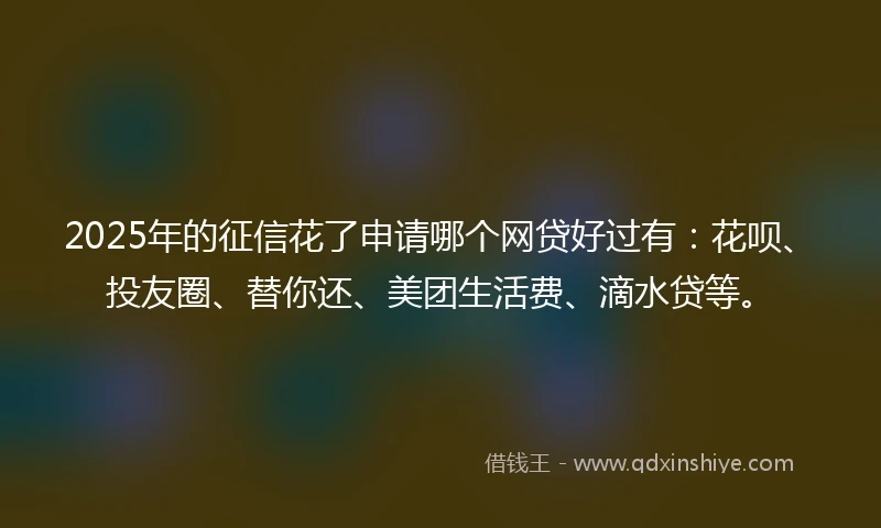 2025年的征信花了申请哪个网贷好过有：花呗、投友圈、替你还、美团生活费、滴水贷等。