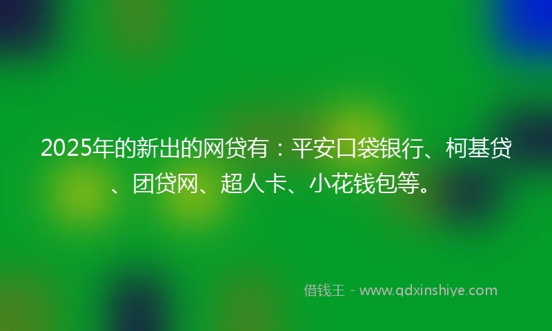 2025年的新出的网贷有：平安口袋银行、柯基贷、团贷网、超人卡、小花钱包等。