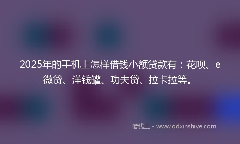2025年的手机上怎样借钱小额贷款有：花呗、e微贷、洋钱罐、功夫贷、拉卡拉等。