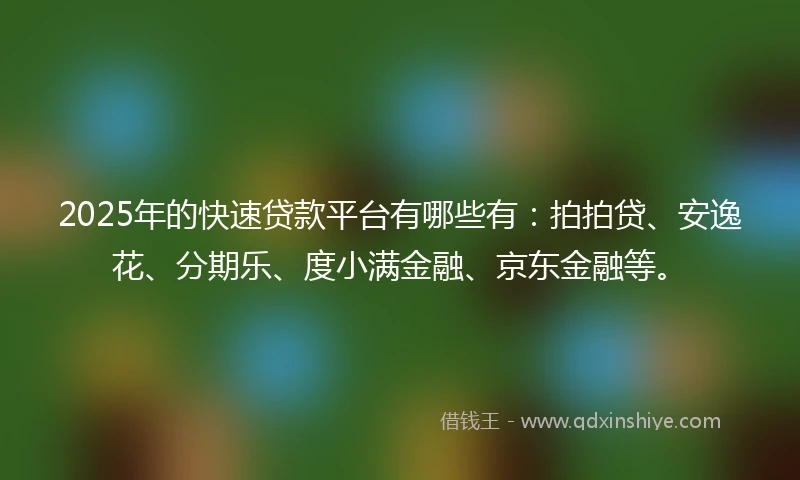 2025年的快速贷款平台有哪些有：拍拍贷、安逸花、分期乐、度小满金融、京东金融等。