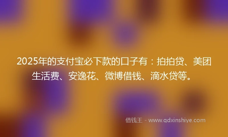 2025年的支付宝必下款的口子有：拍拍贷、美团生活费、安逸花、微博借钱、滴水贷等。