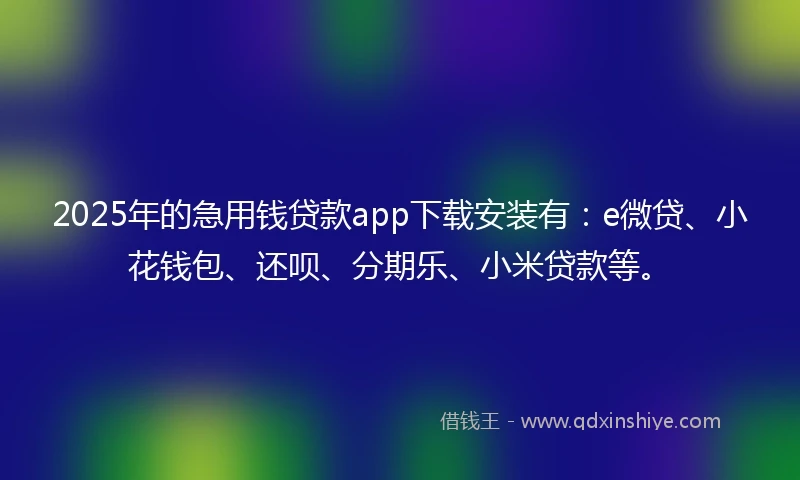 2025年的急用钱贷款app下载安装有：e微贷、小花钱包、还呗、分期乐、小米贷款等。