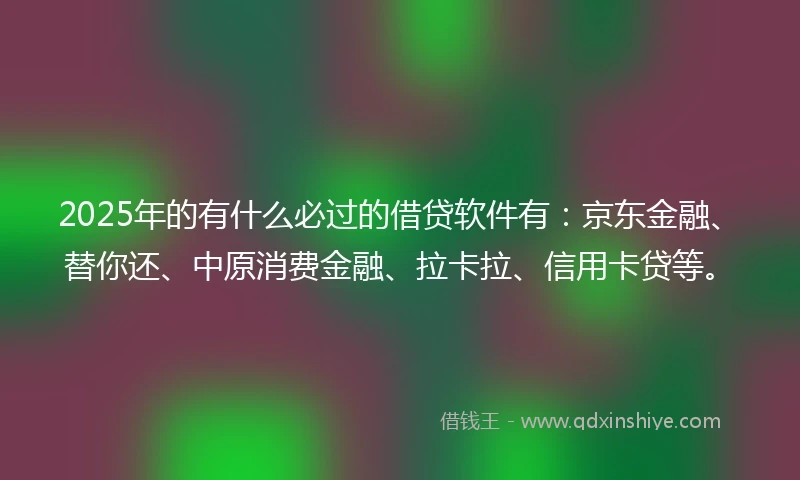 2025年的有什么必过的借贷软件有：京东金融、替你还、中原消费金融、拉卡拉、信用卡贷等。