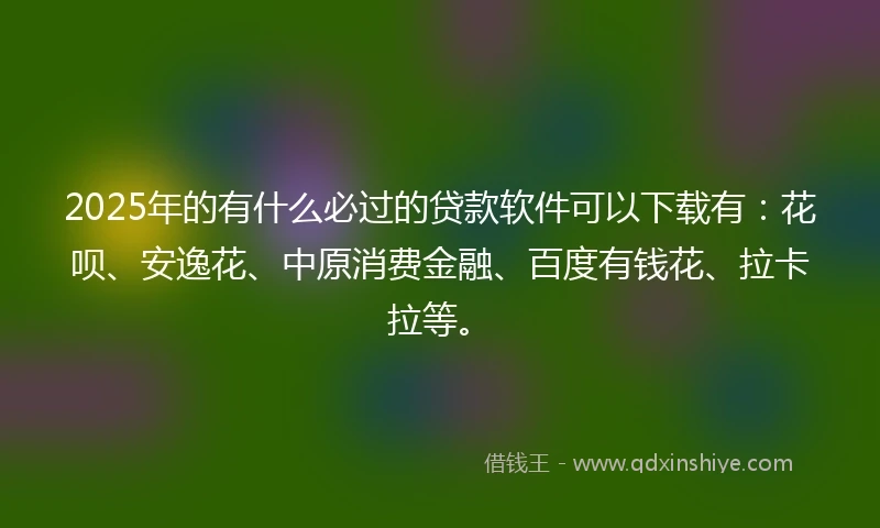 2025年的有什么必过的贷款软件可以下载有：花呗、安逸花、中原消费金融、百度有钱花、拉卡拉等。
