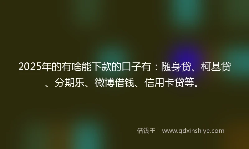 2025年的有啥能下款的口子有：随身贷、柯基贷、分期乐、微博借钱、信用卡贷等。