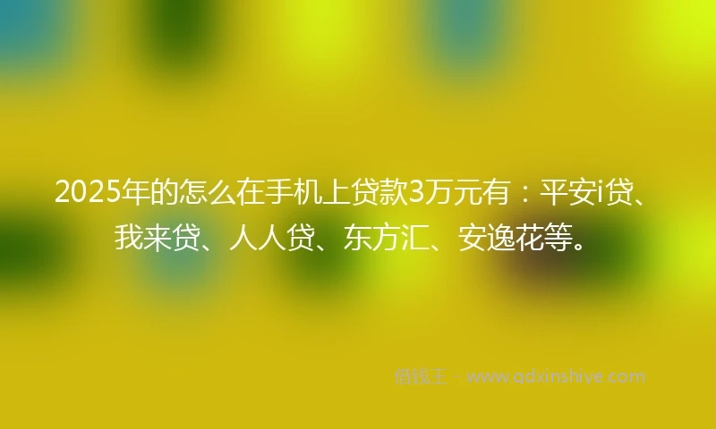 2025年的怎么在手机上贷款3万元有：平安i贷、我来贷、人人贷、东方汇、安逸花等。