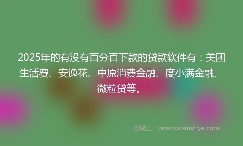 2025年的有没有百分百下款的贷款软件有：美团生活费、安逸花、中原消费金融、度小满金融、微粒贷等。