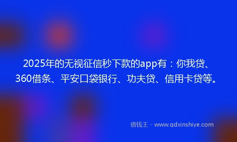 2025年的无视征信秒下款的app有：你我贷、360借条、平安口袋银行、功夫贷、信用卡贷等。
