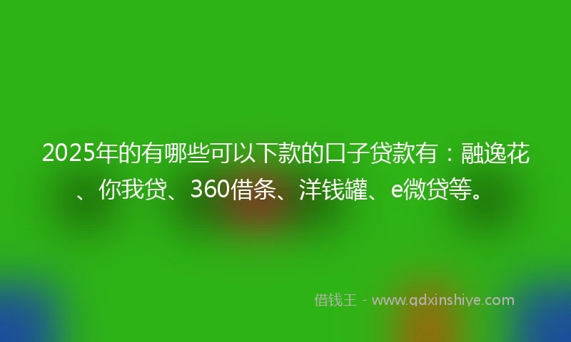 2025年的有哪些可以下款的口子贷款有：融逸花、你我贷、360借条、洋钱罐、e微贷等。